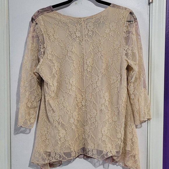 Y2K FAIRY COTTAGECORE PURPLE CREAM FLORAL LACE AYSM BLOUSE EUC XL - Picture 3 of 10